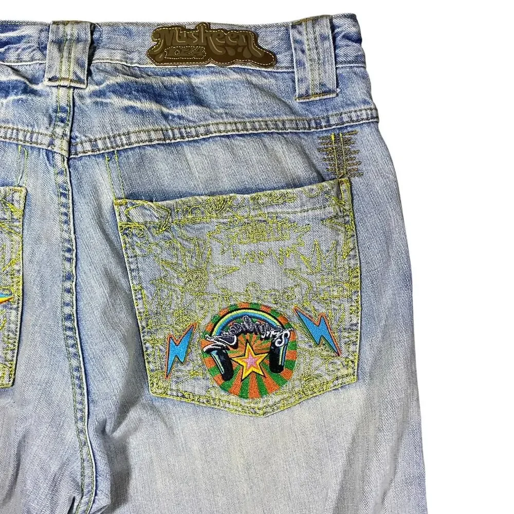 Y2K Miskeen Sandblast Embroidered Cropped Cinch Pants - 34